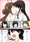  ahoge bare_shoulders black_hair blush brown_hair comic female_admiral_(kantai_collection) glasses hairband haruna_(kantai_collection) headgear heart_ahoge hiei_(kantai_collection) highres japanese_clothes jealous kantai_collection kirishima_(kantai_collection) kiss kongou_(kantai_collection) long_hair multiple_girls niwatazumi short_hair speech_bubble tatebayashi_sakurako tears translated yuri 