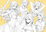  armor blush breasts ear_protection expressions forehead_protector large_breasts leaf98k league_of_legends leona_(league_of_legends) lineart long_hair monochrome shield sword weapon 