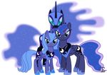  absurd_res absurdly_absurd_res all_fours black_fur blue_eyes blue_fur blue_hair corruption cutie_mark equine ethereal_hair evil eyeshadow female feral friendship_is_magic fur group hair hi_res horn horse hug looking_at_viewer makeup mammal my_little_pony nightmare_moon_(mlp) pony princess princess_luna_(mlp) royalty size_difference slit_pupils smile standing winged_unicorn wings 