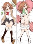  ass bandaid bandaid_on_pussy black_legwear blush breasts brown_eyes brown_hair cheerleader dakimakura gekota hair_ornament hairpin heart heart_pillow kneehighs misaka_mikoto multiple_views nipples panties pillow pom_poms school_uniform shoes single_shoe skirt small_breasts socks sweat tears to_aru_kagaku_no_railgun to_aru_majutsu_no_index tsunekawa_niwasuke underwear white_legwear 