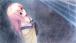  brown_eyes game_cg kimi_to_kanojo_to_kanojo_no_koi. long_hair mukou_aoi pink_hair rain seifuku tsuji_santa wet 