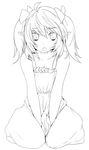  greyscale highres himekaidou_hatate lineart looking_at_viewer monochrome open_mouth pointy_ears solo touhou tp65pxu4 twintails v_arms 