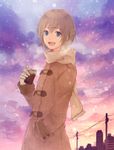  :d armin_arlert bad_id bad_pixiv_id blonde_hair blue_eyes breath building can canned_coffee coat coffee contemporary gloves hand_in_pocket harumoti male_focus open_mouth power_lines scarf shingeki_no_kyojin smile snowing solo telephone_pole 