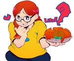  braid character_name codename:_kids_next_door food glasses heart lizzie_devine pinky_out red_hair simple_background smile solo t_k_g twin_braids wavy_mouth white_background 