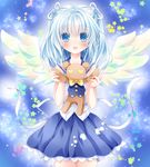  blue_eyes blue_hair blush heart looking_at_viewer nogi_takayoshi open_mouth original school_uniform serafuku skirt smile solo star wings 