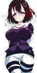  black_hair blush breasts elbow_gloves gloves haguro_(kantai_collection) hair_ornament kantai_collection large_breasts pantyhose purple_eyes sakurada_mei short_hair skirt solo tears white_gloves 