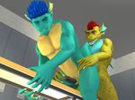  3d anal anal_penetration anthro big_muscles black_penis blue_dragon brelo_(artist) claws dragon erection eyes_closed gay locker_room male muscles nude pecs penetration penis rednax scalie sex xander_the_blue yellow_dragon 