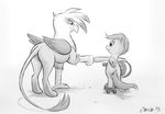  avian cub duo equine female feral friendship_is_magic gilda_(mlp) greyscale gryphon helmet horse mammal monochrome my_little_pony pegasus plain_background pony ribnose scootaloo_(mlp) scooter white_background wings young 
