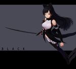  black_hair blake_belladonna bow breasts hair_bow katana long_hair medium_breasts rwby smile solo sword weapon yellow_eyes zimajiang 