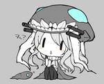  blue_eyes blush_stickers bodysuit cape chestnut_mouth chibi gloves kantai_collection monster mootor pale_skin sharp_teeth shinkaisei-kan silver_hair sitting teeth turret wo-class_aircraft_carrier |_| 