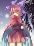  blurry blush bow cape covering_mouth depth_of_field hair_bow red_eyes red_hair sekibanki short_hair skirt sleeves_past_wrists solo touhou yutamitan 