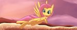  bendykins blue_eyes cutie_mark equine female feral field flower fluttershy_(mlp) flying friendship_is_magic grass horse mammal my_little_pony open_mouth outside pegasus pony solo wings 