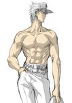  hat jojo_no_kimyou_na_bouken kurenai_karasu kuujou_joutarou male_focus muscle nipples partially_colored shirtless solo 