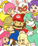  1boy 6+girls animal_ears blonde_hair blush bombette boo breasts brown_eyes brown_hair cleavage curly_hair drill_hair facial_hair fang gloves goombella hair_bow hair_ribbon harem hat heart jewelry lips lipstick long_hair luvbi madame_flurrie mario mask mouse_ears ms._mowz multiple_girls mustache necklace nintendo open_mouth overalls paper_mario paper_mario_rpg personification pink_hair ponytail purple_hair resaresa ribbon shadow_siren short_hair simple_background super_mario_bros. teal_hair vivian white_hair wings wink yellow_eyes |_| 