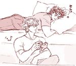  battle_tendency bed caesar_anthonio_zeppeli chomiso jojo_no_kimyou_na_bouken joseph_joestar_(young) monochrome multiple_boys playing_games sleeping translated 