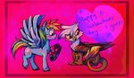  &lt;3 amber_eyes avian blue_feathers blue_fur blush brown_feathers brown_fur cutie_mark duo english_text equine female feral friendship_is_magic fur gift gilda_(mlp) gryphon hair hooves horse mammal multi-colored_hair my_little_pony pegasus pony purple_eyes rainbow_dash_(mlp) rainbow_hair text white_feathers wing_boner wings yo-angie 
