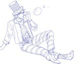  bad_id bad_pixiv_id blue bow bowtie bubble caesar_anthonio_zeppeli dororosso facial_mark hat jojo_no_kimyou_na_bouken lineart male_focus monochrome pants solo striped striped_pants top_hat 