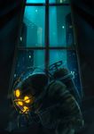  armor big_daddy bioshock diving_suit drill helmet window yellow_eyes 