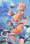  1girl absurdres bicycle blue_eyes bottle helmet highres nishieda water 