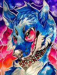  anthro blue_fur canine clara_(artist) fur mammal pink_eyes smile solo wolf 