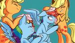 applejack_(mlp) blonde_hair blush chicasonic cold crossgender cup cutie_mark duo equine feral freckles friendship_is_magic hair hat hot_chocolate male mammal multi-colored_hair my_little_pony pegasus rainbow_dash_(mlp) rainbow_hair sick wings 