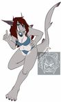  4_toes anthro bikini blue_eyes breasts chubby cleavage clothed clothing female fish forefinger hair hand_on_hip long_hair looking_at_viewer marine mei5683 navel on_one_leg plain_background pose red_hair shark smile solo standing swimsuit thresher_shark tonilyn white_background 