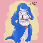  bikini breasts cetacean chubby cleavage clothed clothing drxsmokey female looking_at_viewer mammal marine nintendo plain_background pok&#233;mon pok&eacute;mon pose smile solo swimsuit video_games wailord whale 