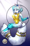  abstract_background blue_eyes blue_fur blue_hair breasts circus feline female fur gloves_(marking) hair leotard mammal markings nipples psychoticbubble sitting smile socks_(marking) solo tail_ring two_tone_hair white_fur white_hair 