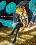  akita_neru ankle_boots blonde_hair boots colorized detached_sleeves long_hair looking_at_viewer necktie routo_(rapi) side_ponytail smile solo thighhighs very_long_hair vocaloid yellow_eyes yellow_neckwear 