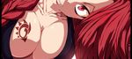  1girl breasts cleavage collarbone fairy_tail flare_corona grin i-azu large_breasts mashima_hiro red_eyes red_hair smile solo tattoo tattooed_breast 