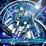  1girl ao_no_repika ao_no_rupika armor beatmania beatmania_iidx bikini_armor blue blue_eyes blue_hair crystal detached_sleeves highres midriff polearm sanamisa weapon white_skin 