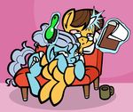  brown_hair brush clipboard cup doctor_stable_(mlp) duo equine female feral friendship_is_magic grey_hair hair horn horse male mammal my_little_pony pony screw_loose_(mlp) sitting sofa tired toonbat unamused unicorn 