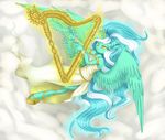  anthro anthrofied cloud dress equine female friendship_is_magic glowing gold green_hair hair harp horn horse jewelry levitation lyra_(mlp) lyra_heartstrings_(mlp) magic mammal misukitty musical_instrument my_little_pony pony solo sparkles two_tone_hair white_hair winged_unicorn wings yellow_eyes 