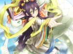  detached_sleeves dragon hair_rings izanami_(p&amp;d) kagutsuchi_(p&amp;d) long_hair okeriba pointing pointing_at_viewer purple_hair puzzle_&amp;_dragons robe smile yellow_eyes 