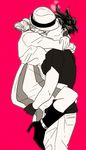  1girl couple hair_bun hat hetero high_heels husband_and_wife jojo_no_kimyou_na_bouken joseph_joestar_(young) kiss monochrome nancy1209 suzi_q 