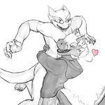  &lt;3 5_toes anthro claws corydonn dragon duo everquest eyewear fluffy_tail glasses hug iksar nommz nommz_(character) nude open_mouth plain_background scalie simple_background smile standing toe_claws toes video_games white_background 