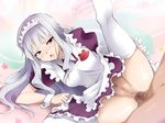  anal anus apron arm_support blush breasts censored clothed_sex hairband idolmaster idolmaster_(classic) kaiga long_hair lying maid maid_headdress medium_breasts mosaic_censoring on_side open_mouth penis pubic_hair puffy_sleeves purple_eyes pussy sex shijou_takane short_sleeves silver_hair solo_focus spread_legs thighhighs very_long_hair white_legwear 