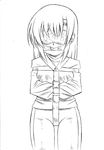  bdsm blindfold blush bondage bound cleave_gag cloth_gag daikinbakuju earplugs gag gagged hayate_no_gotoku! highres improvised_gag katsura_hinagiku knot_gag long_hair monochrome sensory_deprivation sketch straitjacket 