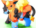  anus balls blue_eyes eeveelution female flareon frottage grass looking_back luxray male nintendo open_mouth penis pok&#233;mon pok&eacute;mon pussy red_eyes smile tomcat_in_sky video_games 