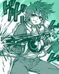  bad_id bad_pixiv_id drum_magazine firing genderswap genderswap_(mtf) gun hinmagatta jacket jojo_no_kimyou_na_bouken joseph_joestar_(young) messy_hair monochrome short_hair solo submachine_gun thompson_submachine_gun weapon 