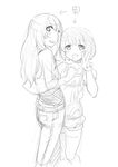  2girls artist_request female hidari_no_ko looking_at_viewer migi_no_ko monochrome multiple_girls original sketch translation_request 