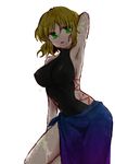  armpits blue_eyes blue_sarong breasts green_eyes large_breasts mizuhashi_parsee moryu sarong short_hair solo swimsuit touhou wet 