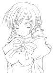  absurdres breasts drill_hair flower greyscale hair_flower hair_ornament highres lineart mahou_shoujo_madoka_magica medium_breasts monochrome nightmare77zx solo tomoe_mami 