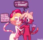  2019 beleth_(floraverse) blonde_hair cat duo feline female flat_chested floraverse fur hair hat mammal pussy red_beleth_(floraverse) red_fur redmatzoo speech_bubble white_beleth_(floraverse) white_fur 