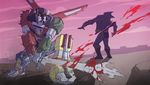  battle blood cloud death deep_wound desert giant golion_(mecha) hyakujuu-ou_golion injury mecha monster motion_blur no_humans science_fiction sword weapon william_ruzicka 