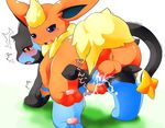  anus balls blue_eyes blush cum cum_in_pussy cum_inside duo eeveelution erection female flareon grass japanese_text looking_back luxray male nintendo open_mouth pawpads penetration penis pok&#233;mon pok&eacute;mon pussy red_eyes sex smile straight text tomcat_in_sky vaginal vaginal_penetration video_games 