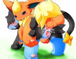  anal anal_penetration anus balls blue_eyes blush cum cum_in_ass cum_in_pussy cum_inside duo eeveelution erection female flareon grass looking_back luxray male nintendo open_mouth pawpads penetration penis pok&#233;mon pok&eacute;mon pussy red_eyes sex smile straight tomcat_in_sky video_games 