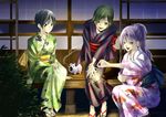  black_hair blush eba_yuzuki fireworks japanese_clothes kanzaki_nanami kimi_no_iru_machi kimono mishima_asuka multiple_girls official_art ponytail purple_hair sandals senkou_hanabi seo_kouji short_hair smile sparkler yukata 