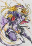  angry breasts cape colored_pencil_(medium) cross-laced_clothes curvy dress gradient_hair highres hijiri_byakuren hips kitazinger large_breasts long_hair multicolored_hair solo thighhighs touhou traditional_media 