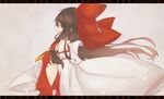  ascot bad_id bad_pixiv_id bow breasts brown_hair detached_sleeves hair_bow hair_tubes hakurei_reimu letterboxed long_hair making_of medium_breasts mike no_bra orange_eyes sideboob solo touhou 